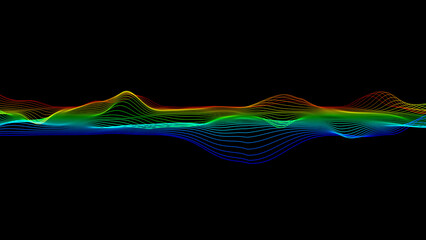 Poster - dots wave. abstract background. neon light. particle effects. isolated on black backdrop. big data c