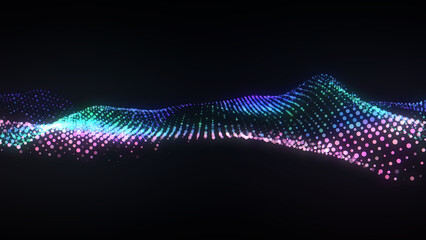 Poster - dots wave. abstract background. neon light. particle effects. isolated on black backdrop. big data c
