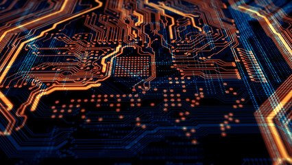 Poster - Printed circuit board futuristic server/Technology background of the abstract computer motherboard, can be used in the description of technological processes, science, education. 