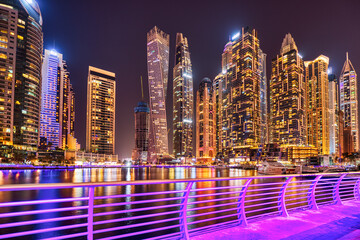 Wall Mural - Illuminated Dubai Marina at Dusk, United Arab Emirates