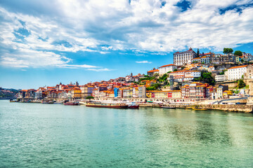 Wall Mural - Porto Cityscape of Old Town and Douro River during a Sunny Day