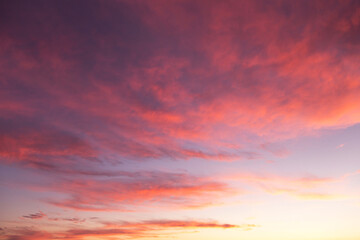 Wall Mural - Dramatic soft sunrise, sunset pink violet orange sky with clouds background texture