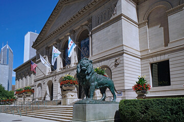 Poster - The front steps to the entrance of the Art Institute, a gallery of fine arts in Chicago