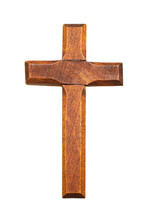 Wooden Christian Cross Isolated On White

