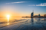Fototapeta Most - Sunset at the coast in Bremerhaven, Germany