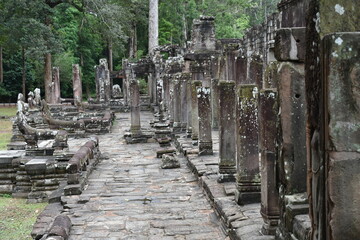 Wall Mural - Exterior Platform with Columns Side View, Bayon, Angkor Thom, Siem Reap