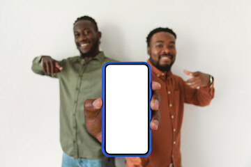 Poster - Two Black Guys Showing Huge Cellphone Empty Screen, White Background