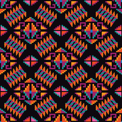 Wall Mural - Colorful tribal boho mexican geometrical print. Abstract seamless aztec, mayan, navajo, latino pattern Ethnic hipster background indian, american, asian texture. Vector illustration
