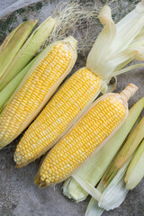 Wall Mural - Yellow Sweet corn on wood  background , Yellow Corn, sweet corn, healthy organic food, bio nutrition