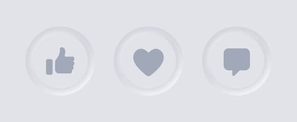 Poster - Like love comment icon button, 3d social media notification icons in modern neumorphism buttons - thumbs up, heart, love, comment, icon, symbol, sign, button. ui interface app web icons 
