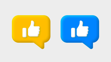 Wall Mural - 3d Like icon speech bubble button in modern style for social media notification icons - Thumb up icon sign