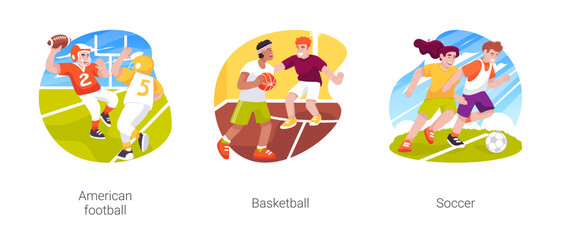 Wall Mural - Physical education in high school isolated cartoon vector illustration set