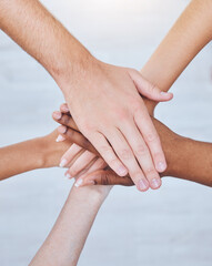 Support hands, solidarity and team building collaboration people together and united. Trust, help and social circle for diverse union of multicultural relationship to care and understand.