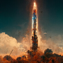 Rocket Soaring Into The Sky, Rocket Launch 3D Illustrations Or 3D Rendered Wallpaper Images.