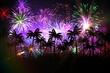 Digitally generated palm tree background with fireworks