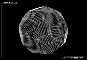 Abstract 3d wireframe shape or basic element with open edge. Science and technology geometric abstraction with deformed shape.