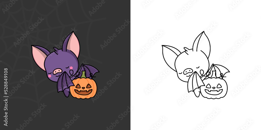 Cute Halloween Bat Clipart for Coloring Page and Illustration. Happy ...