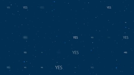 Poster - Template animation of evenly spaced yes symbols of different sizes and opacity. Animation of transparency and size. Seamless looped 4k animation on dark blue background with stars