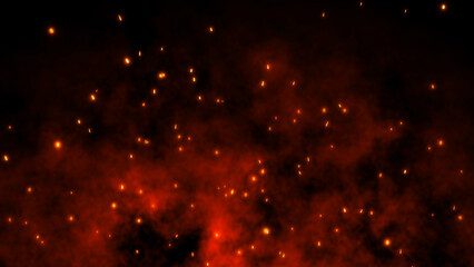 Wall Mural - 3d burning embers glowing. fire glowing particles on black background