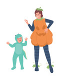 Fototapeta Dinusie - Mother and son having fun semi flat color vector characters. Editable figures. Full body people on white. Costume game simple cartoon style illustration for web graphic design and animation