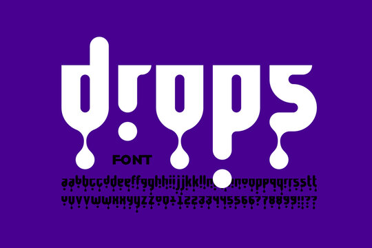 Drops style font design, alphabet letters and numbers vector illustration