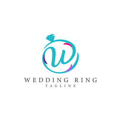 Wedding luxurious W ring lettering logo symbol icon template with diamond.