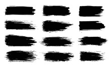 Paint Brush. Black Ink Grunge Brush Strokes. Vector Paintbrush Set. Grunge Design Elements. Painted Ink Stripes. Creative Isolated Spots. Ink Smudge Abstract Shape Stains And Smear Set