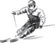 Hand brush sketch of a skier. Vector illustration.