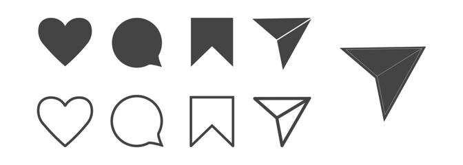 Poster - Social media set icon. Like, comment, share, save. Web flat vector sing