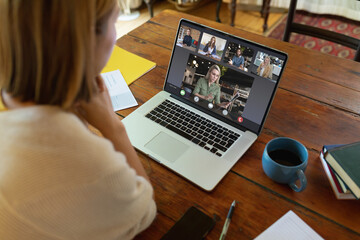 Poster - Asian businesswoman having video call with colleagues