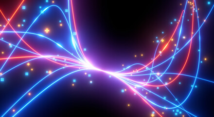 Abstract background. Beautiful colored lines. Magic sparks. Neon swirls. Glow effect. High tech. Sci Fi technology art.