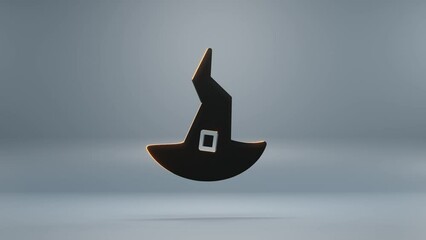 Poster - Beautiful abstract Halloween, black Which hat with orange light symbol on a blue background . 3d rendering illustration. Background pattern for design. Halloween day. Loops video.