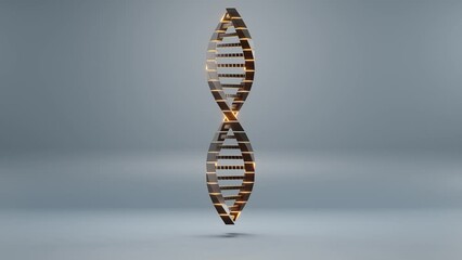 Fototapete - Beautiful black DNA molecule with yellow light symbol icons on a blue background. 3d rendering illustration. Background pattern for design. Loops video.