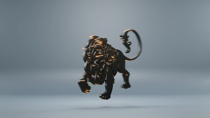 Poster - Beautiful black zodiac sign Leo with yellow light symbol icons on a blue background. 3d rendering illustration. Background pattern for design. Loop video.