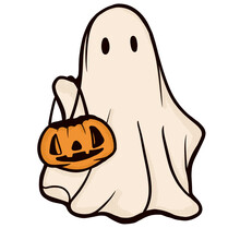 Retro Ghost Halloween Cute Illustration Vintage Cartoon Ghost Cloth