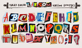 Fototapeta Przestrzenne - Real colorful ransom style vector  alphabet typeface clippings set for grunge font flyers and posters design or ransom notes.