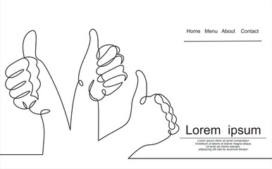 Wall Mural - Single line drawing of thumbs up. Business group continuous line draw vector illustration