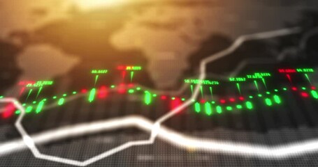 Aufkleber - Investment, data or stock market, global trading and graphs, chart or bars of world financial economy growth. International, crypto analytics or bitcoin, forex or stocks or rise in finance or money.