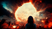 The End Of The World Apocalyptic Epic Scene Spectacular 3D Art Illustration. Death Of The Earth Doomsday Conceptual Background. CG Digital Painting AI Neural Network Generated Art Armageddon Wallpaper