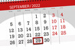 © AliaksandrBS - Calendar planner for the month september 2022, deadline day, 29, thursday