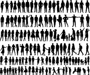 Wall Mural - silhouette people and children set isolated, vector