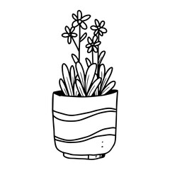 Canvas Print - house plant and flower in pots hand drawn illustration