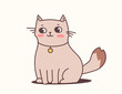 © wowomnom - Vector illustration of happy cute cat character in collar on light color background. Flat line art style design of sitting animal cat