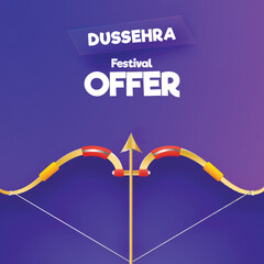 Poster - Dussehra Sale Poster Design With Archer Bow, Arrow On Blue And Purple Background.