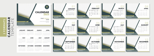 Sticker - New Year 2023, Calendar Templates for Business, Stationery, Print or Publishing Purposes with Space for Insert Images.