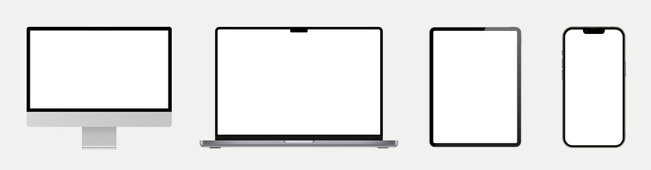 Poster - device screen mockup. set of smartphone, tablet, laptop and monitor. with blank screen for you desig