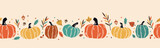 Fototapeta  - Lovely hand drawn Thanksgiving seamless pattern with pumpkins and sunflowers, great for textiles, table cloth, wrapping, banners, wallpapers - vector design