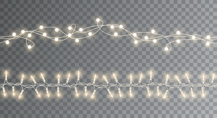 vector shiny set of seamless light garlands - christmas decoration element on transparent background