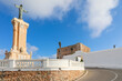 Estatua de Cristo a la entrada del santuario de la Virgen del Toro, en la cima de Monte Toro, la montaña más alta de la isla de Menorca.