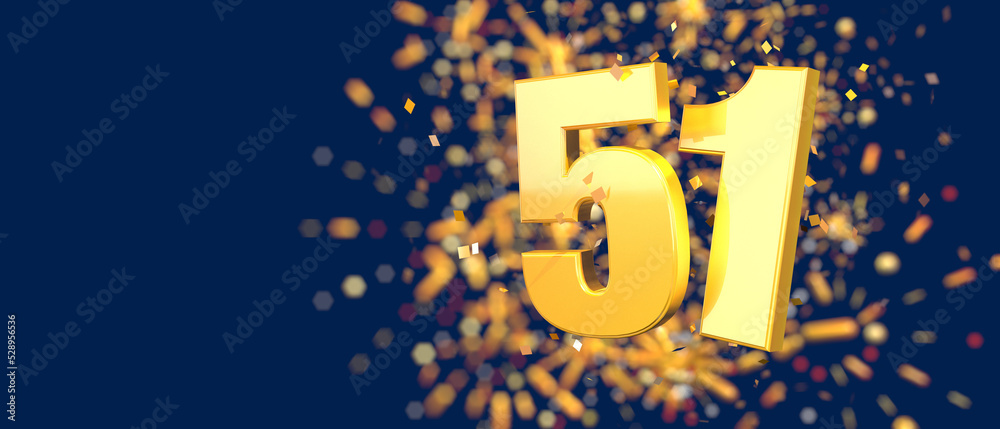 Gold number 51 in the foreground with gold confetti falling and ...